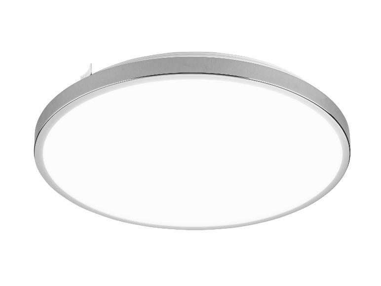 Moderne ronde LED plafondlamp met een geborsteld metalen frame.