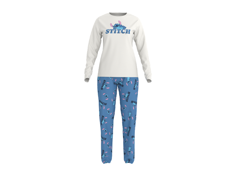 Wit pyjamashirt met lange mouwen en blauwe pyjamabroek met Stitch-print.