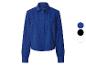 Blauwe geborduurde blouse met lange mouwen, kraag en knopen