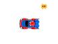 Rode en blauwe Spiderman speelgoedauto, 8 cm lang.