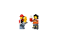 Twee LEGO minifiguren met patat en een fles ketchup.
