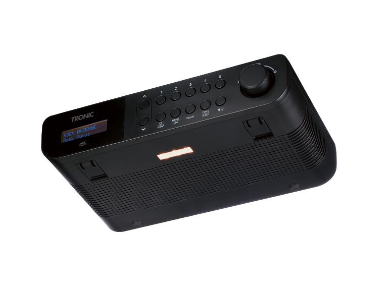 Zwarte TRONIC digitale radio met display en bedieningsknoppen.