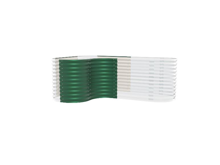 Groen en wit golfplaten verhoogd tuinbed.