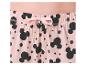 Close-up van roze pyjamabroek met zwarte Mickey Mouse-hoofden en sterren