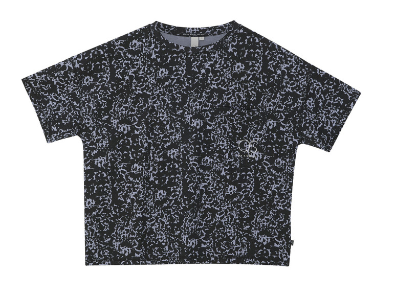 Zwart T-shirt met een luipaardprint van Qs by Signe.