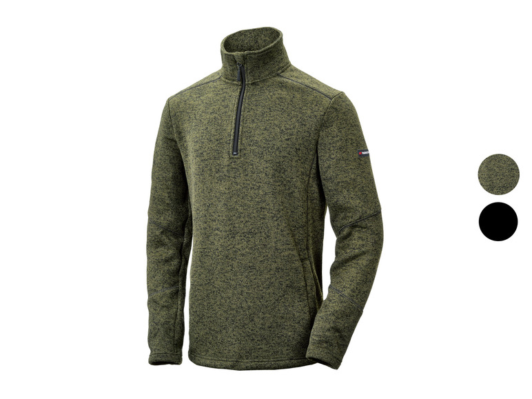 Een groene fleece trui met rits van het merk Parkside.