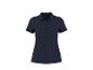 Donkerblauw dames poloshirt met korte mouwen en knopen.