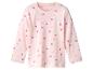 Roze kinder T-shirt met lange mouwen, bedrukt met hartjes en stippen.