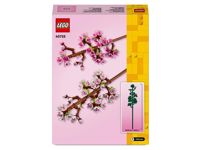 LEGO doos met roze en witte kersenbloesems, met montage-instructies.