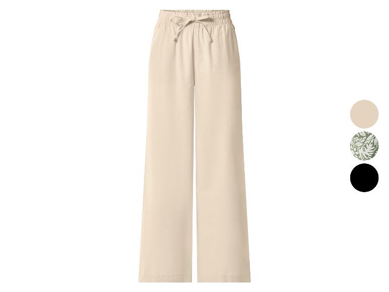 Beige wijde broek met trekkoord in de taille, verkrijgbaar in drie kleuren.