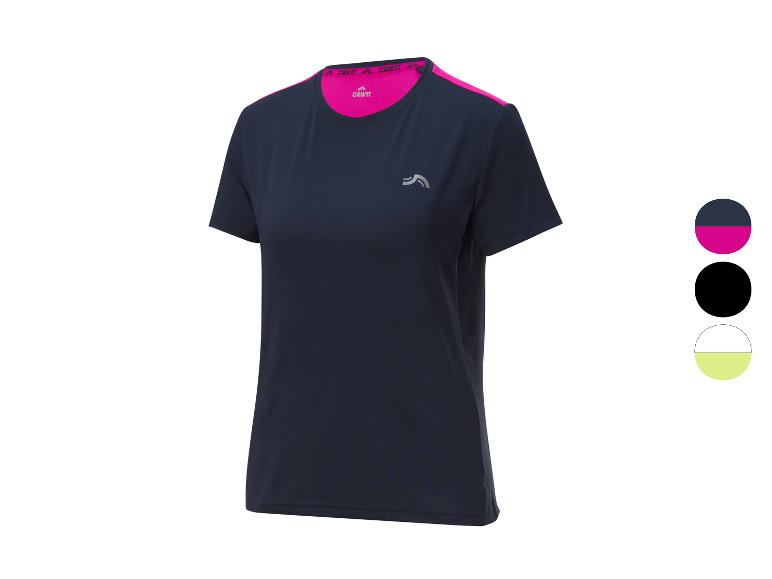 Crivit sport shirt voor dames, donkerblauw met roze details.