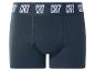 Donkerblauwe herenboxershort met elastische tailleband en witte tekst
