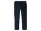 Donkerblauwe corduroy broek met knopen op de achterzakken.