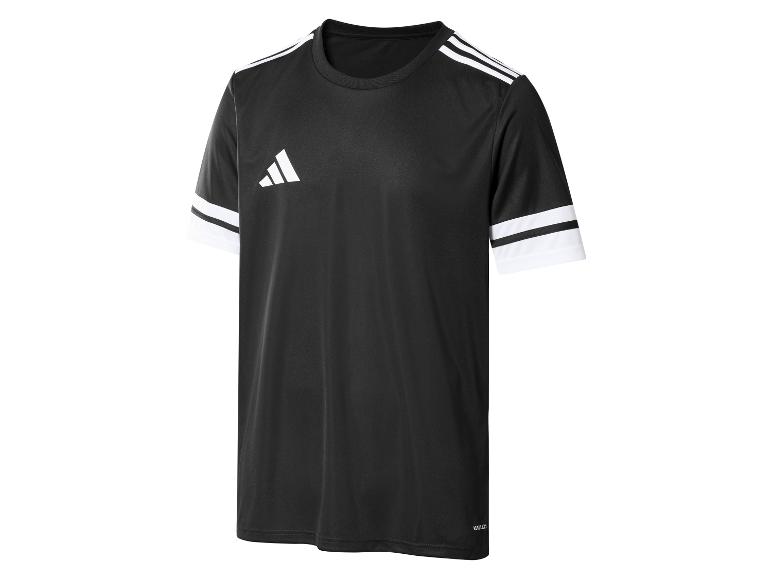Zwart Adidas sport-T-shirt met witte strepen op de schouders en mouwen.