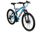 Blauwe mountainbike met voorvering en schijfremmen, merk Scraper.