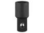 Zwarte dopsleuteladapter met vierkantaandrijving en pengat.