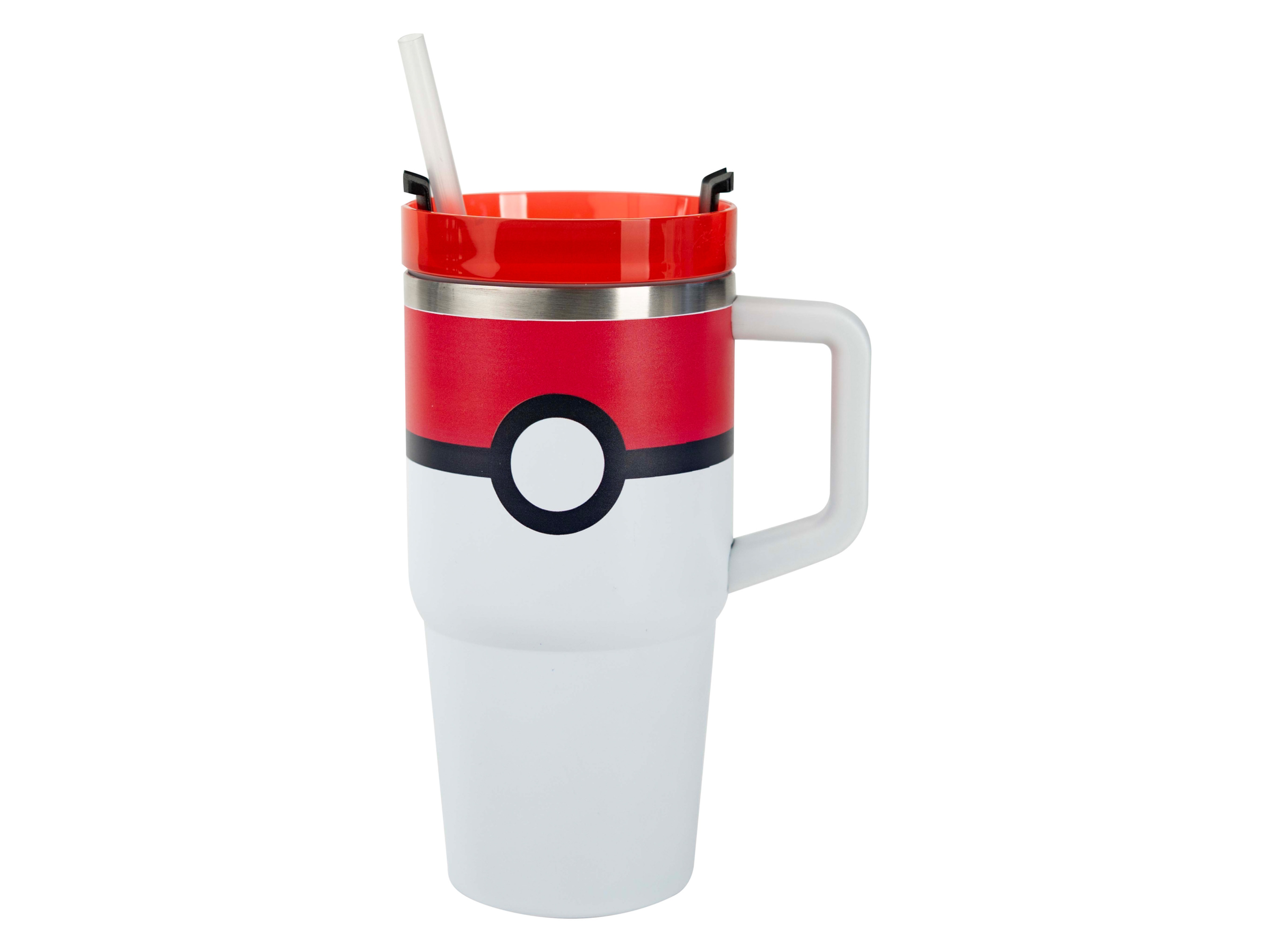 RVS drinkbeker met rietje en handvat - 590 ml (Pokémon)