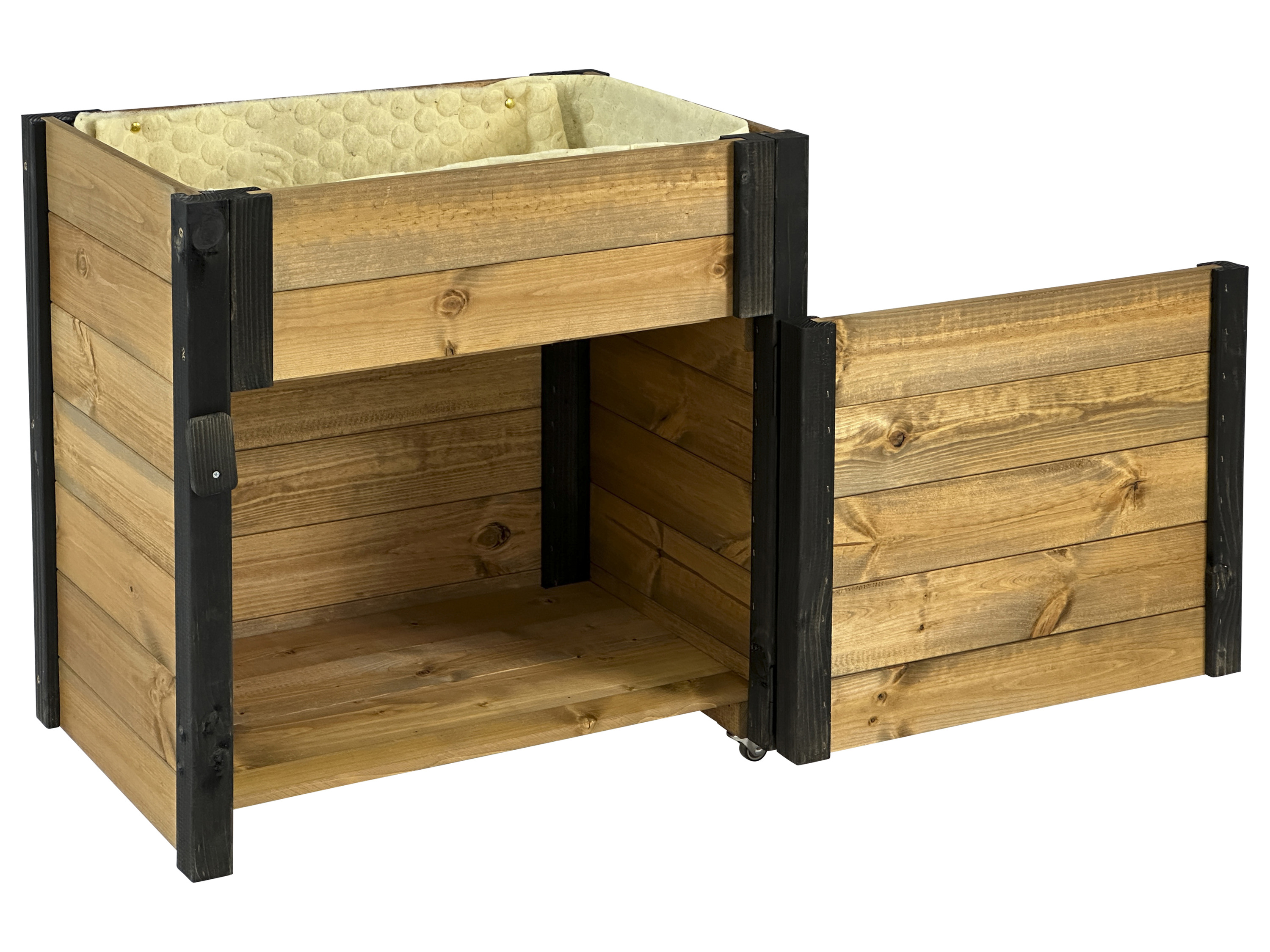 DOBAR Hoge plantenbak met opbergvak en wielen, incl. schapenwol, maat M (zwartbruin)