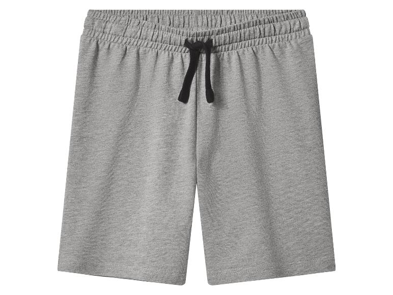 Grijze jersey shorts met elastische tailleband en zwart trekkoord.