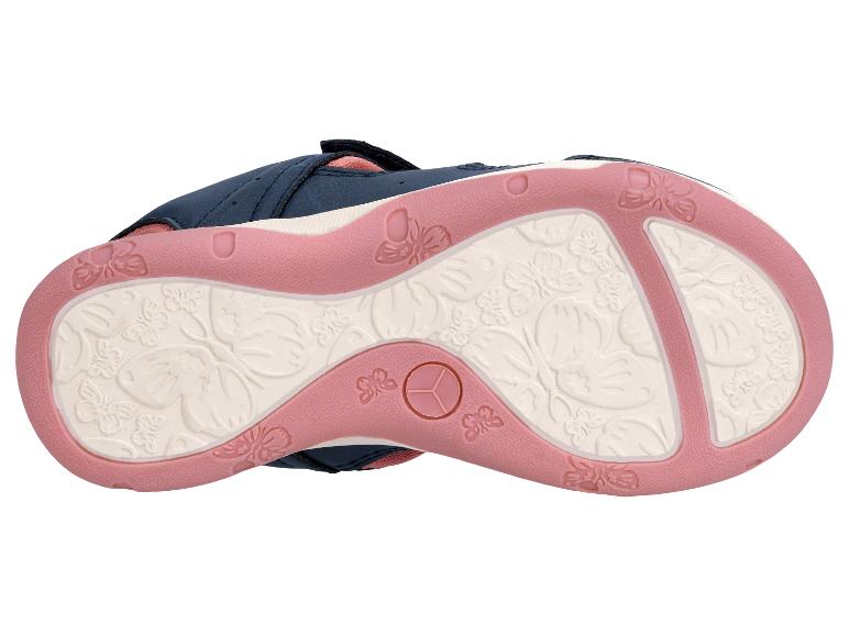 Kindersandaalzool in roze en wit met vlindermotief.