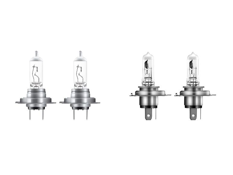 Twee paar autohalogeenlampen, één met drie pinnen en één met een platte connector.