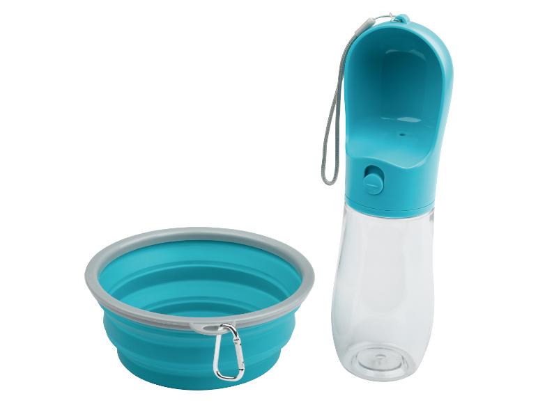 Waterfles en opvouwbare hondenbak.