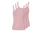 Drie roze tanktops met spaghettibandjes.