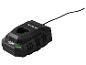 Zwarte acculader met groene indicator, kabel en X 12V Team logo