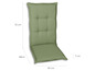 Groene stoel- en rugkussen met afmetingen.