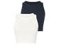 Twee geribbelde tanktops, wit en donkerblauw.