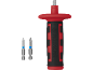 Rood en zwart schroevendraaierhandvat met twee bits.