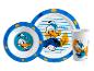 Disney kinderservies: bord, schaal, beker, Donald Duck.