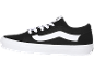 Zwarte canvas sneakers met witte veters en een witte zijstreep.