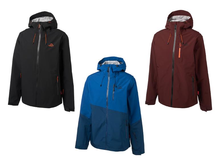 Drie Crivit herenjassen in zwart, blauw en bordeaux.