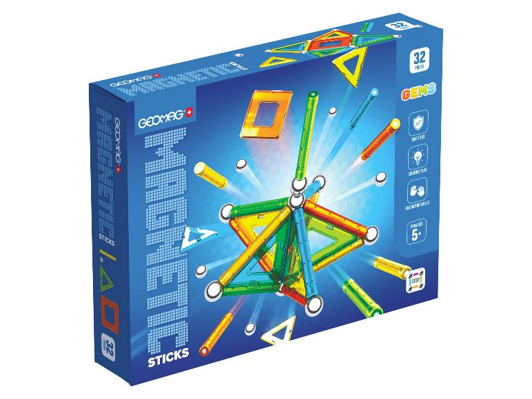 Set van 32 magnetische bouwstokjes en panelen, voor kinderen vanaf 5 jaar.