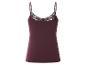 Bordeauxrode camisole met kanten rand en dunne bandjes.