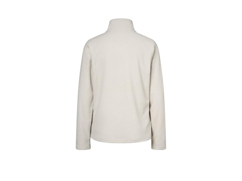 Achterkant van een crèmekleurig fleecejack met rits en hoge kraag.