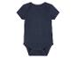 Donkerblauw baby rompertje met korte mouwen.