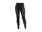 Zwarte sportlegging met grijze strepen en compressiedetails.