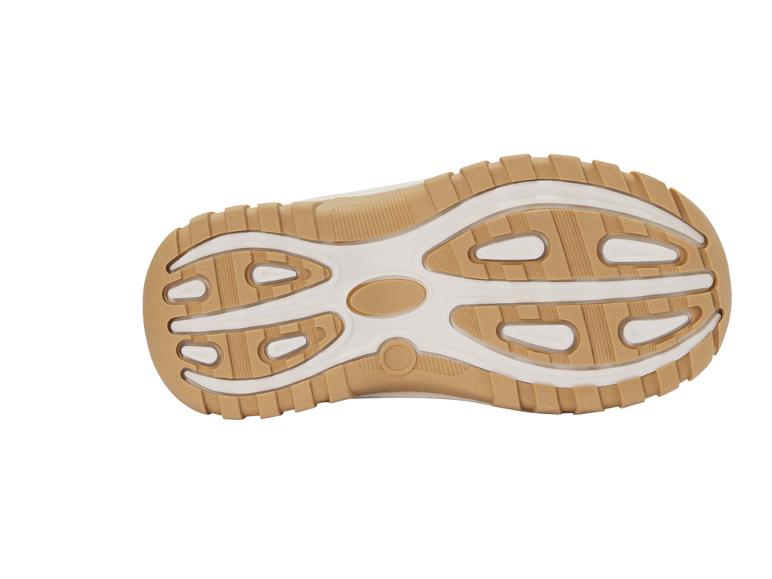 Sneakerzool met beige en witte details.