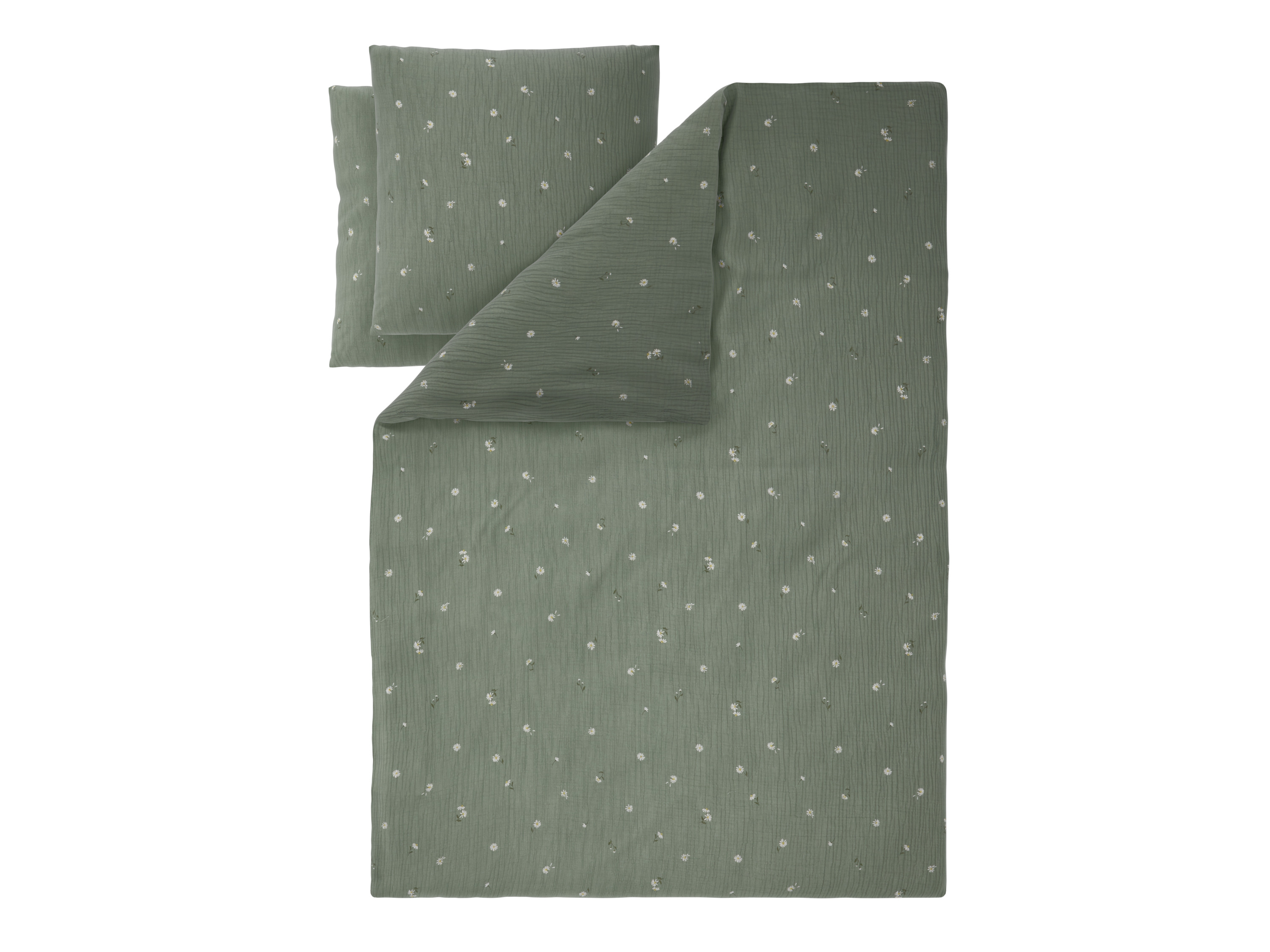 LIVARNO Mousseline dekbedovertrek 240 x 220 cm (Bloemen/groen)