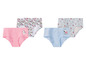 Een set van vier meisjesonderbroeken met Hello Kitty en Snoopy print.