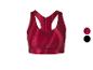Rode sportbeha met racerback, met kleuropties: rood en zwart.