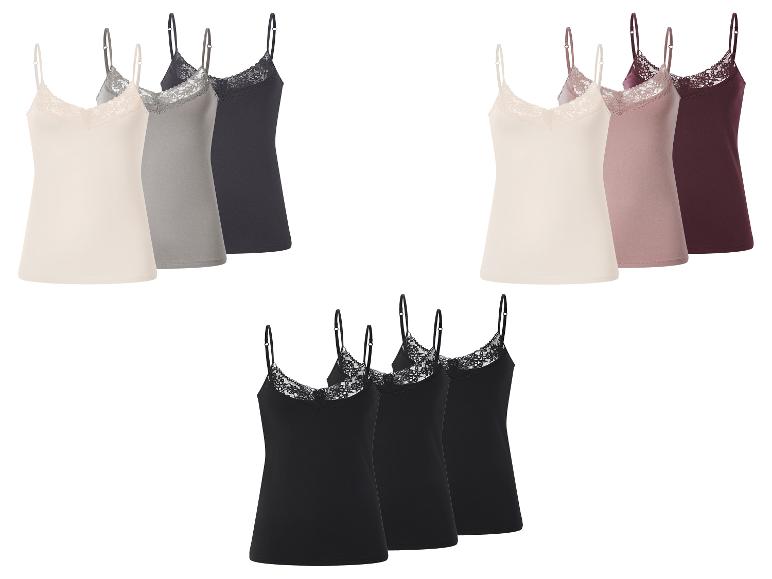 Set van negen dameshemdjes met kant in beige, grijze, zwarte en bordeauxrode tinten.