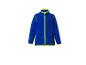 Blauwe fleecetrui met neongele details.