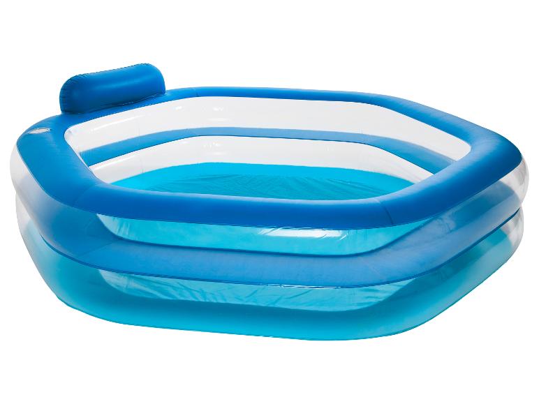 Opblaasbaar zwembad in blauw en wit met hoofdsteun.