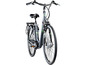 Een grijze elektrische fiets met groene details.