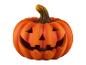 Oranje Halloweenpompoen met uitgesneden gezicht en steel.
