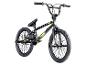 Zwarte BMX-fiets met groene en gele accenten.