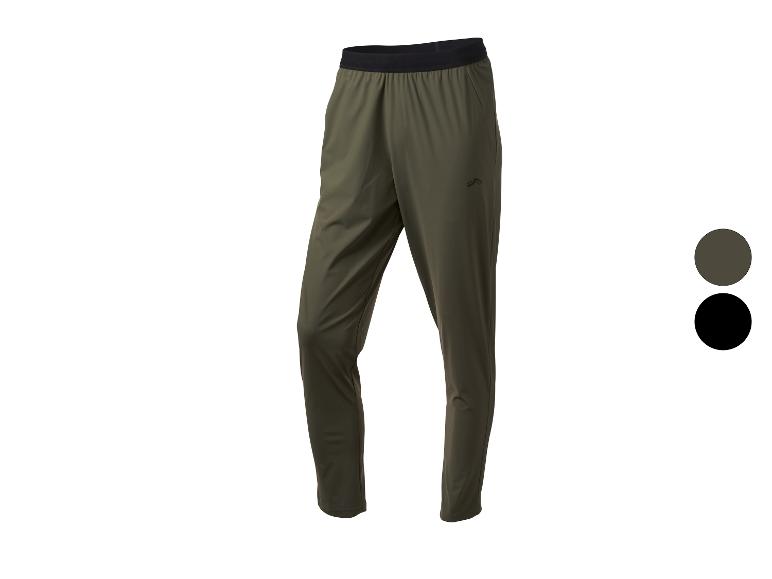 Kaki sportbroek met zwarte elastische tailleband en logo, met bruine en zwarte kleuropties.